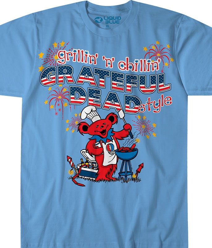 Grateful Dead Grillin n Chillin Light Blue T-Shirt, Size: 2X-Large