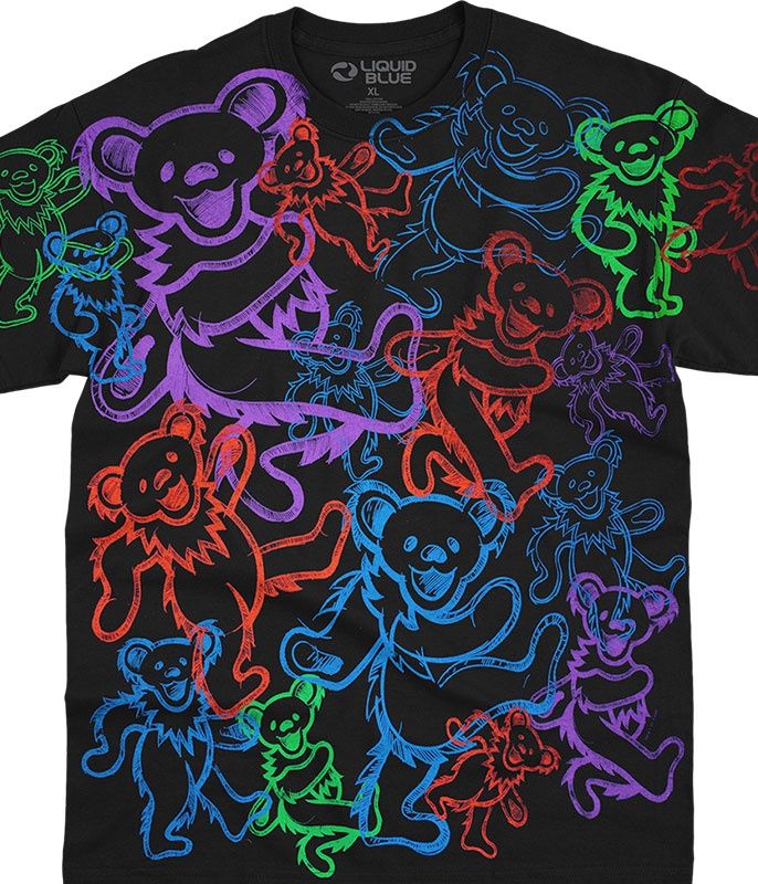 Grateful Dead Rainbow Bears Black T-Shirt, Size: 2X-Large
