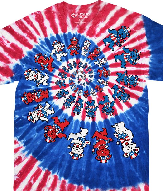 Grateful Dead Spiral Patriotic Bears Tie-Dye T-Shirt, Size: 2X-Large