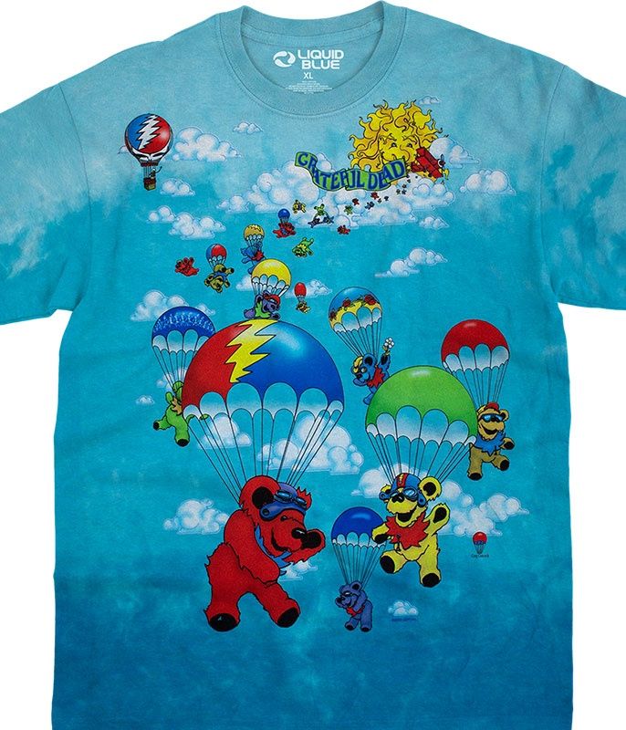 Grateful Dead Parachuting Bears Tie-Dye T-Shirt, Size: 2X-Large