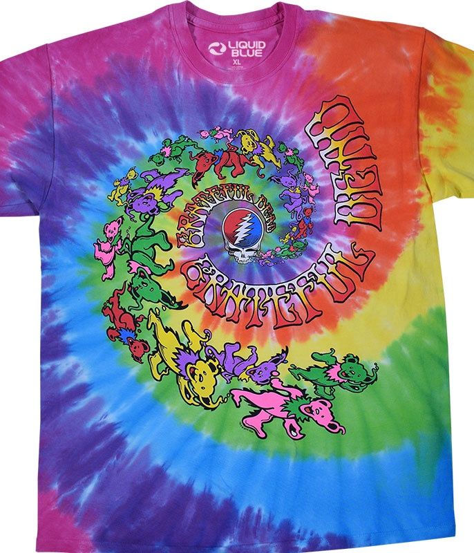 Grateful Dead Spiral Trippy Bears Tie-Dye T-Shirt, Size: 2X-Large