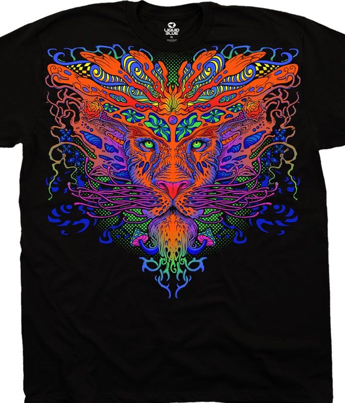 Trippy Lion Black T-Shirt, Size: Medium