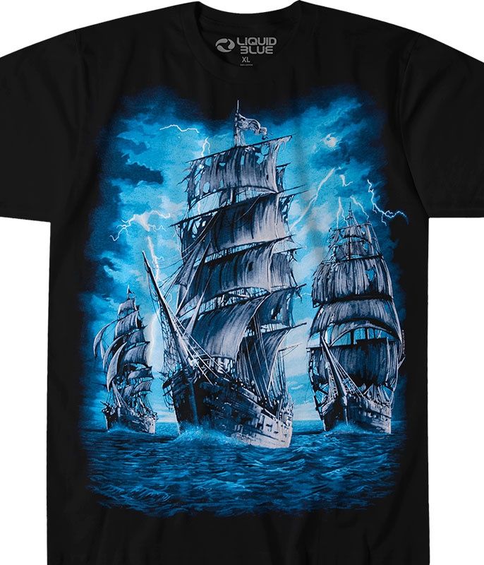 Pirate Ship Black T-Shirt, Size: Small