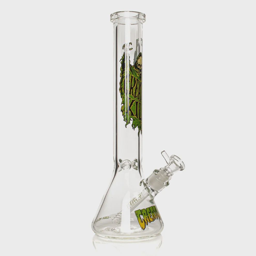 Creature GEAR Premium®  15" 7mm Thick Reaper Kills Beaker Base Water Pipe, Color: Clear