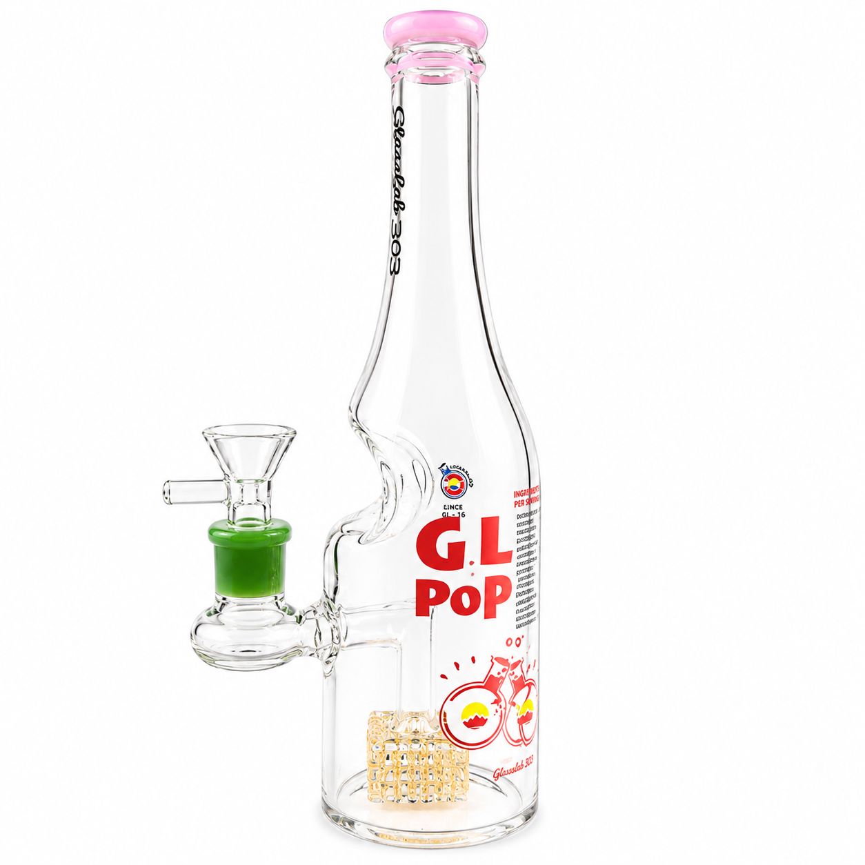 Glasslab 303 - 9.75" 51mm Soda Pop, Color: Pink/Yellow
