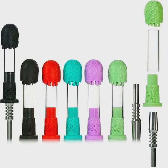 6.5" 14mm Silicone &amp; Glass Honeycomb Nectar Collector w/ Bee, Color: Assorted