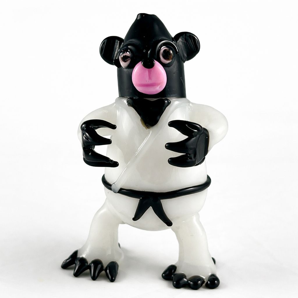 5" Kungfu Bear Glass Pipe, Color: Black/White