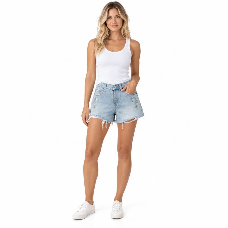 Embroidered Multi Palm Tree Denim Short By Ocean Drive