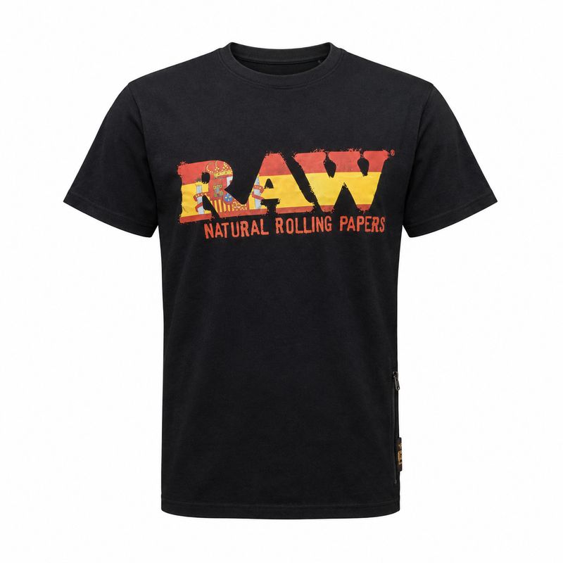 RP x RAW Spanish Flag Logo w/ Side Zipper Pocket Black T-Shirt