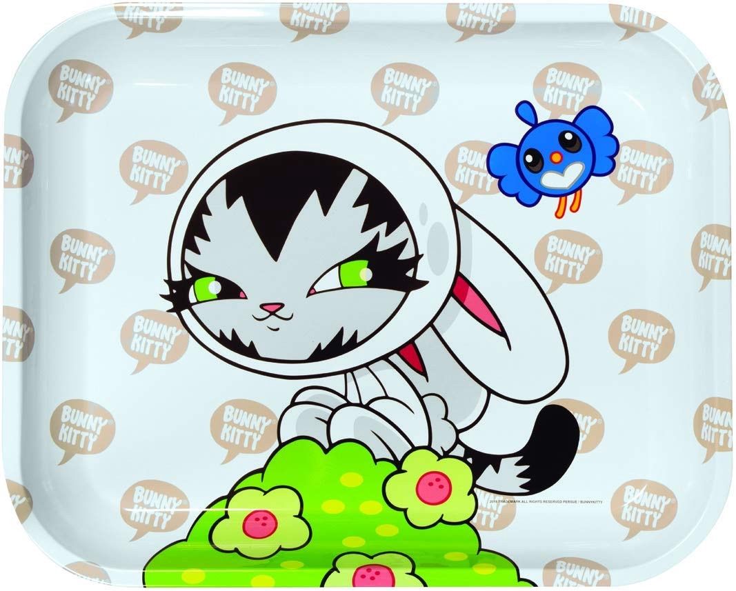 RAW Metal Rolling Tray - Artist Series Bunny Kitty, Size: Large (14" x 11")