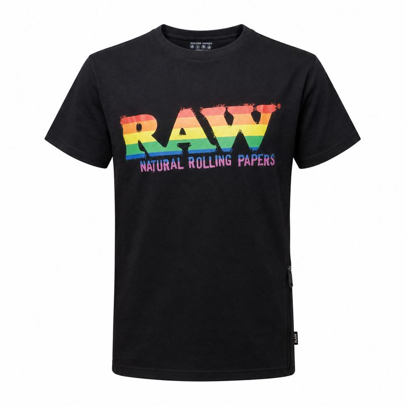 RP x RAW Rainbow Logo w/ Side Zipper Pocket Black T-Shirt