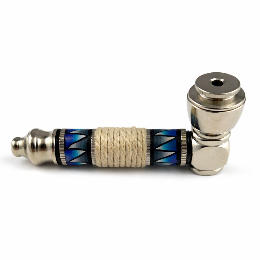 Tribal Design w/ Hemp Wrap Metal Pipe By Phat Trends, Color: Blue
