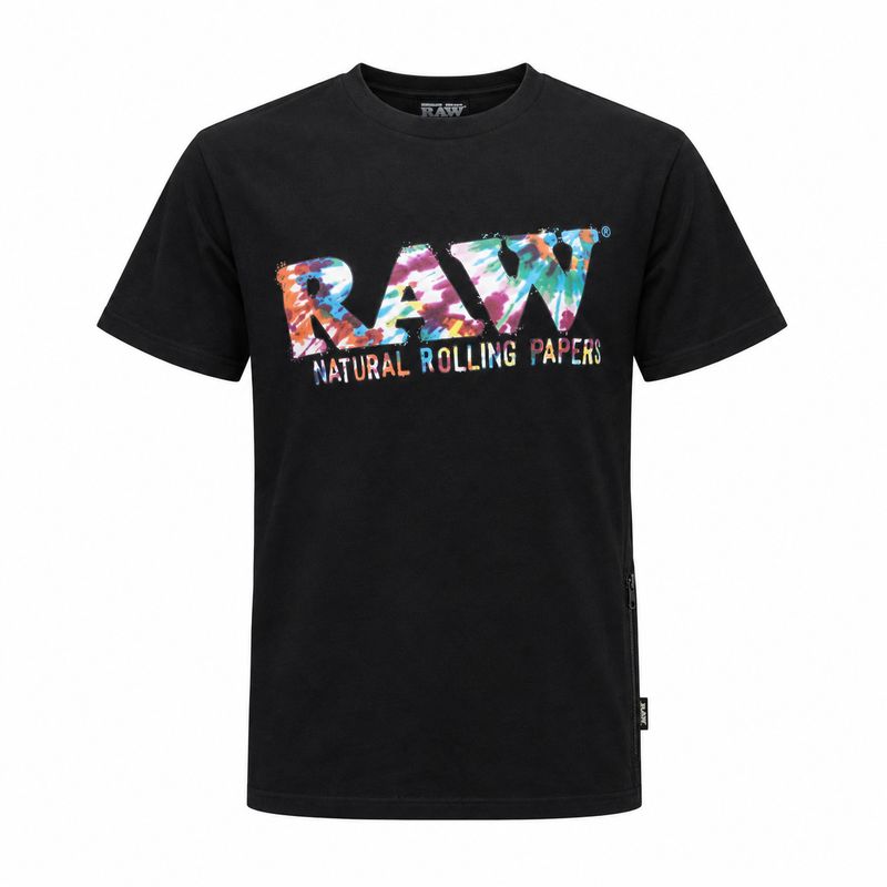 RP x RAW Tie-Dye Logo With Side Zipper Pocket Black T-Shirt