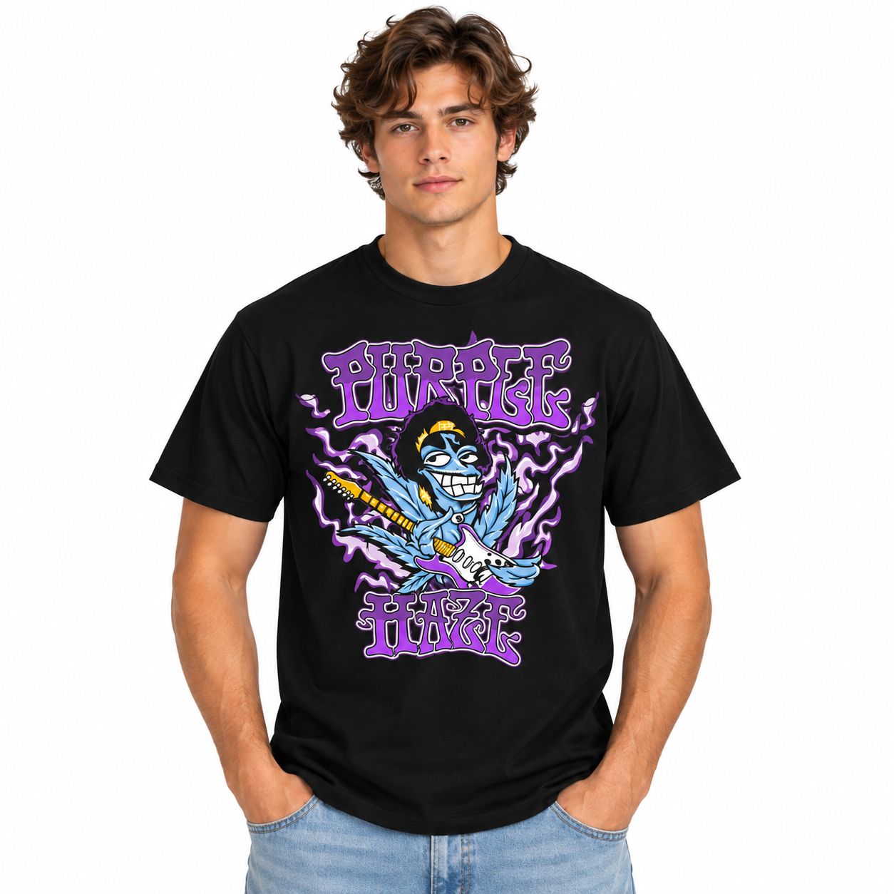 Purple Haze Jimi Guitar T-Shirt, Color: Black, Size: 2X-Large