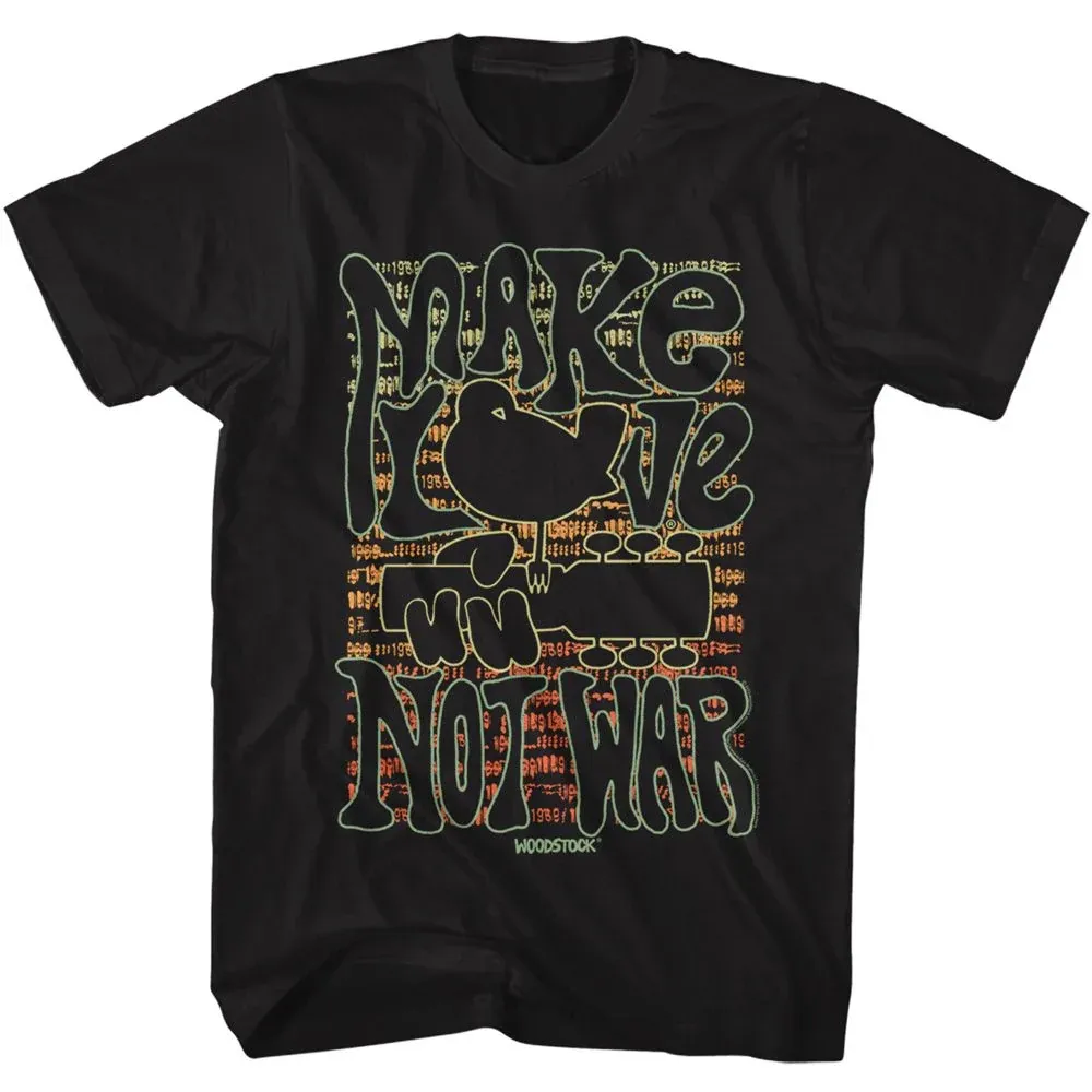 Woodstock Make Love Not War Black T-Shirt, Size: 2X-Large