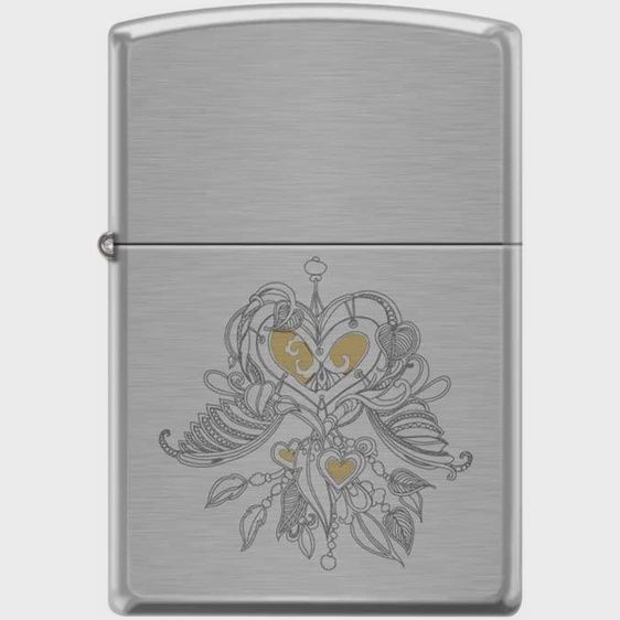 Zippo Lighter Heart Locket, Color: Brush Chrome