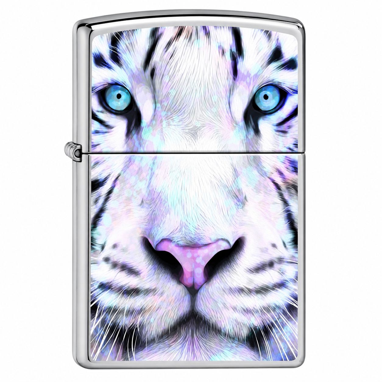 Zippo Lighter White Tiger Face, Color: Brush Chrome