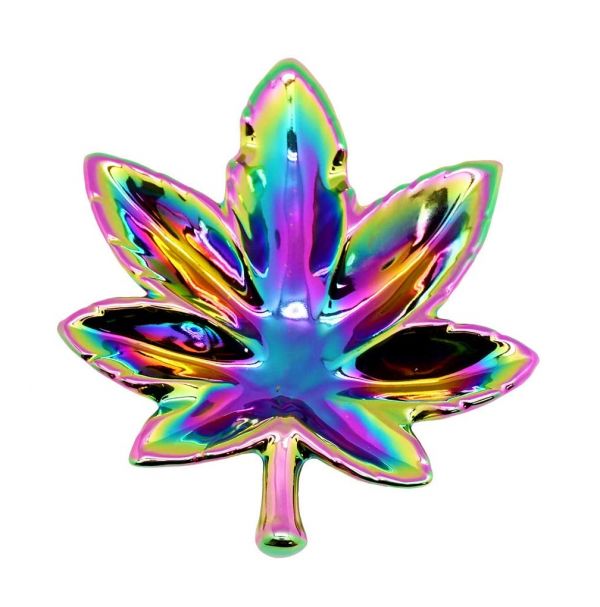 Hemp Leaf Rainbow Ashtray, Size: 5 x 6"