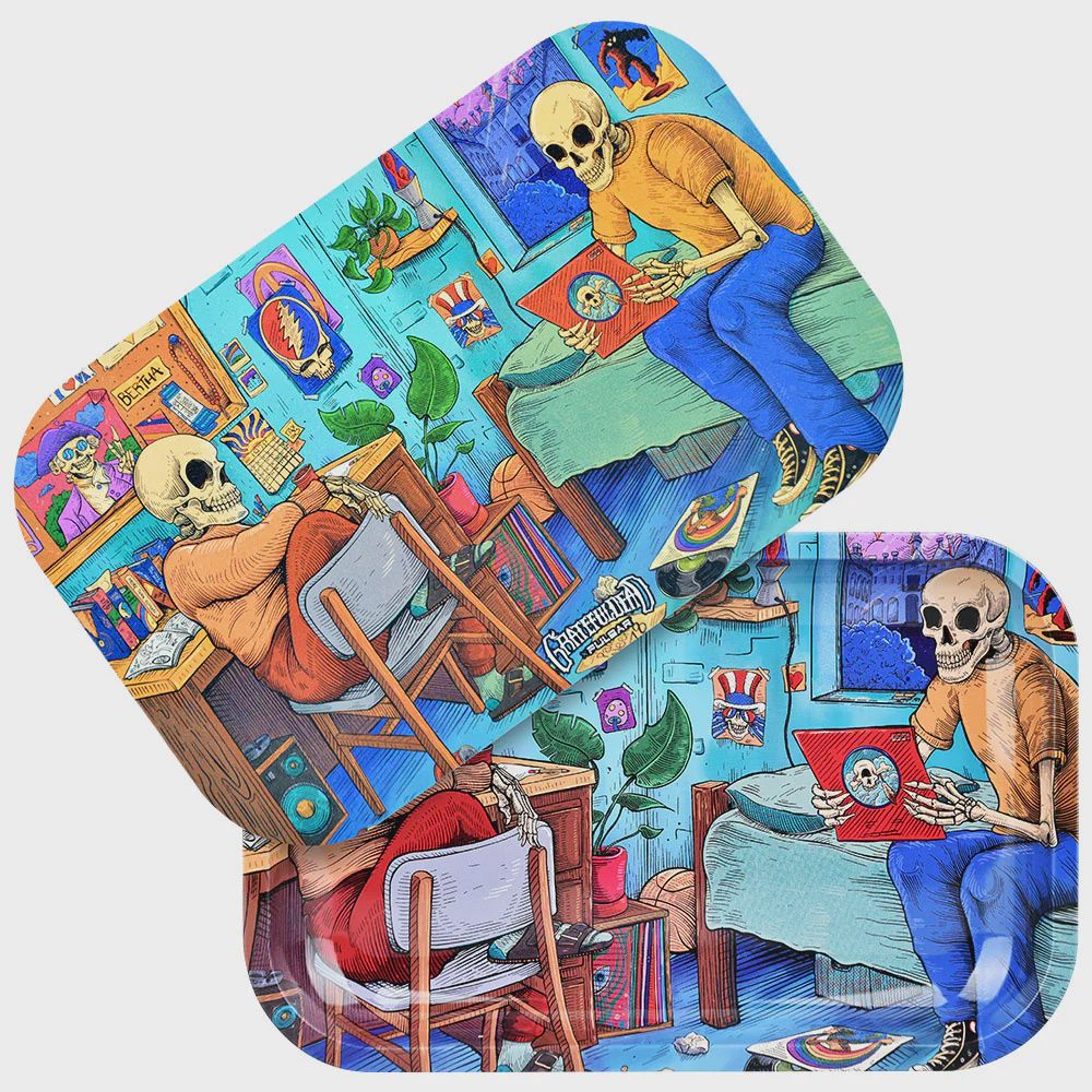 Grateful Dead x Pulsar Metal Rolling Tray w/ Lid - Roomies, Attribute: ROOMIES, Size: 11 X 7"