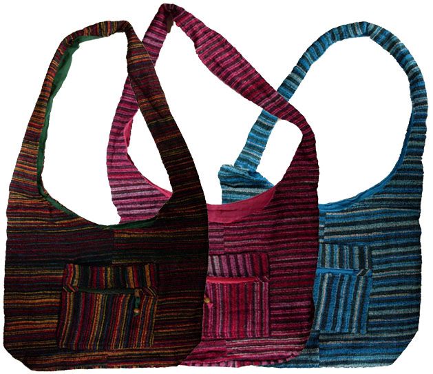 Vertical Stripe Velvet Hobo Bag