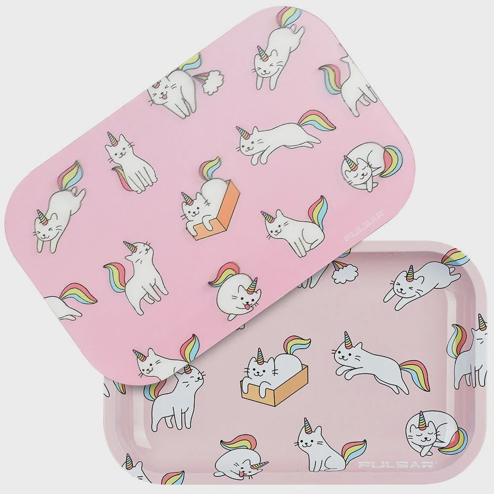 Pulsar Metal Rolling Tray w/ Lid - Caticorn, Size: Medium (11" x 7")