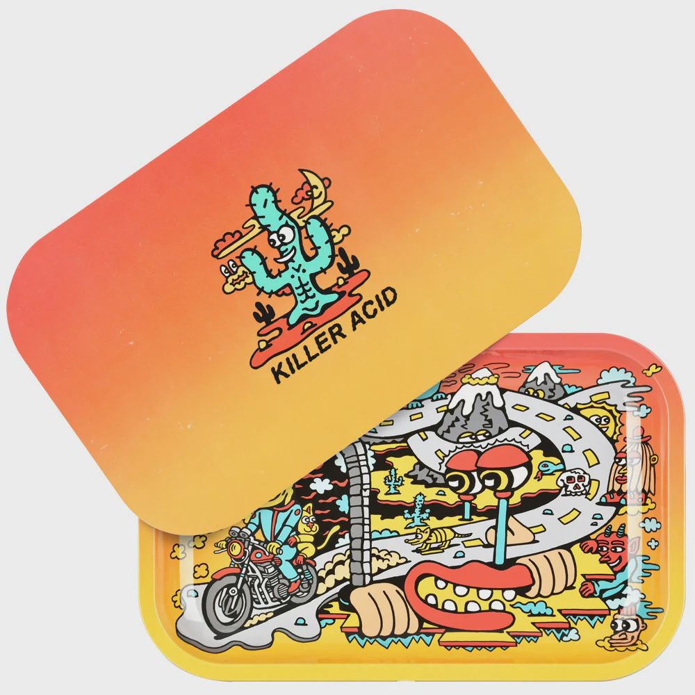 Pulsar Metal Rolling Tray w/ Lid - Road Trip, Size: Medium (11"x 7")