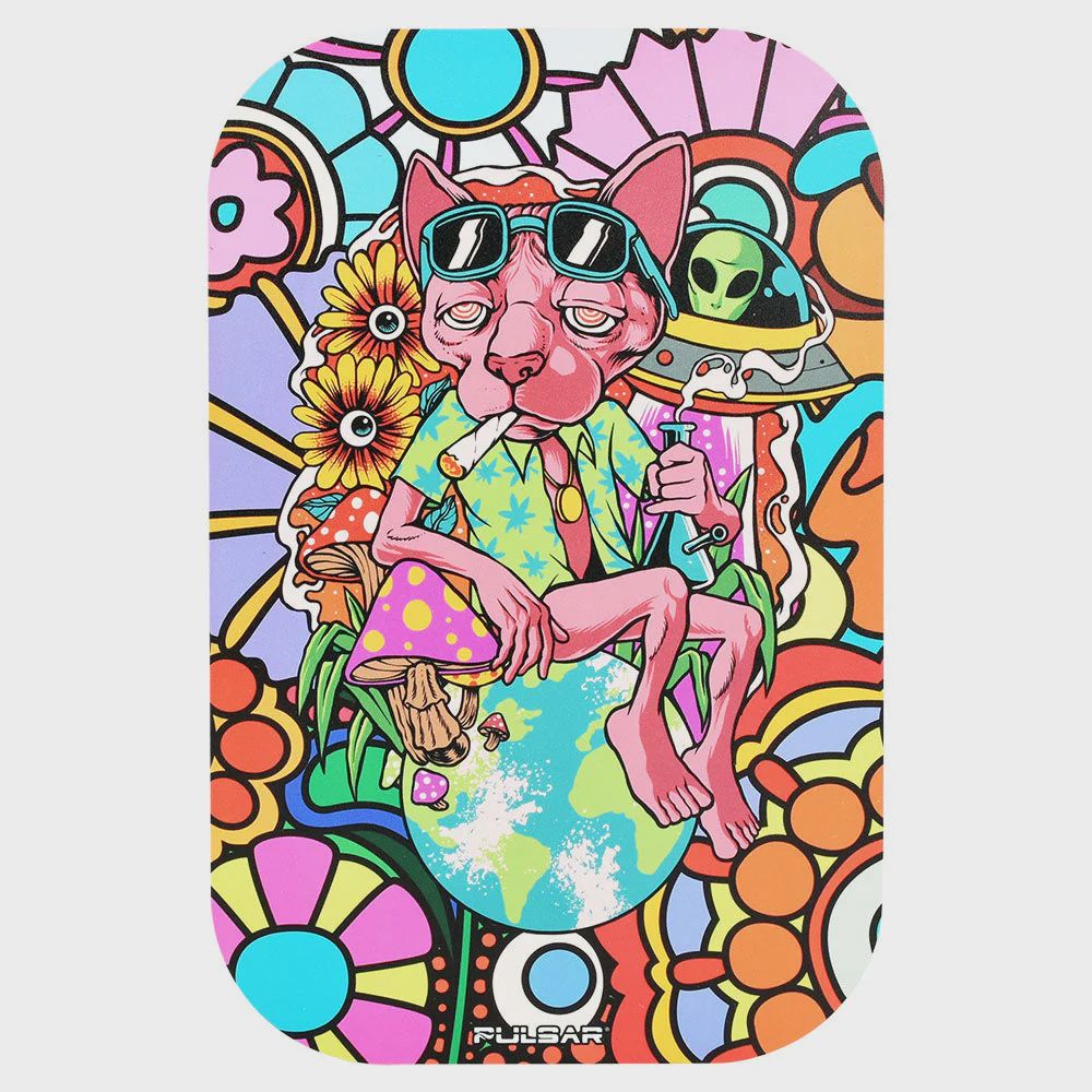 Pulsar Metal Rolling Tray w/ Lid - Chill Cat, Size: Medium (11"x 7")