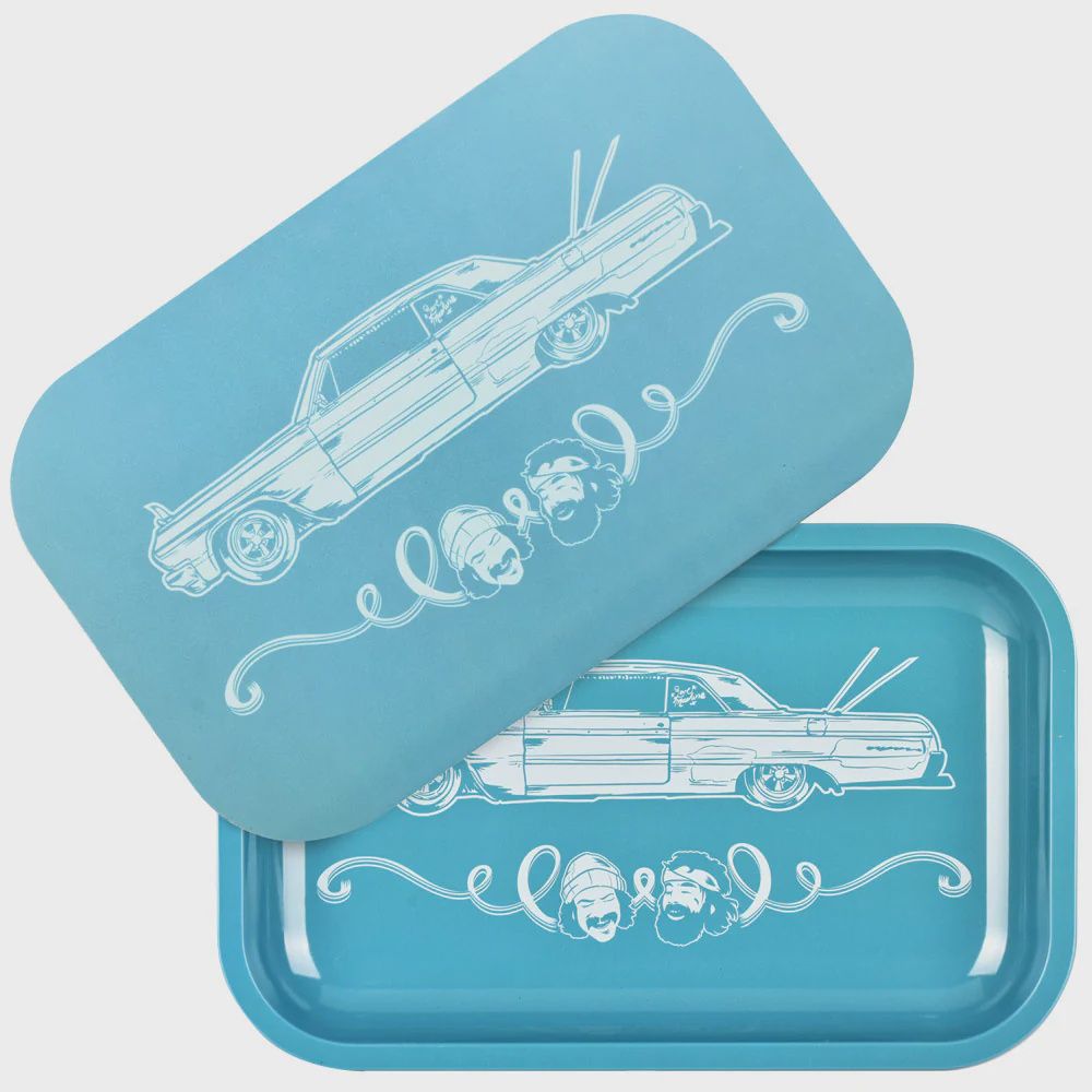 Pulsar Metal Rolling Tray w/ Lid - Cheech and Chong Love Machine, Size: Medium (11 x 7")
