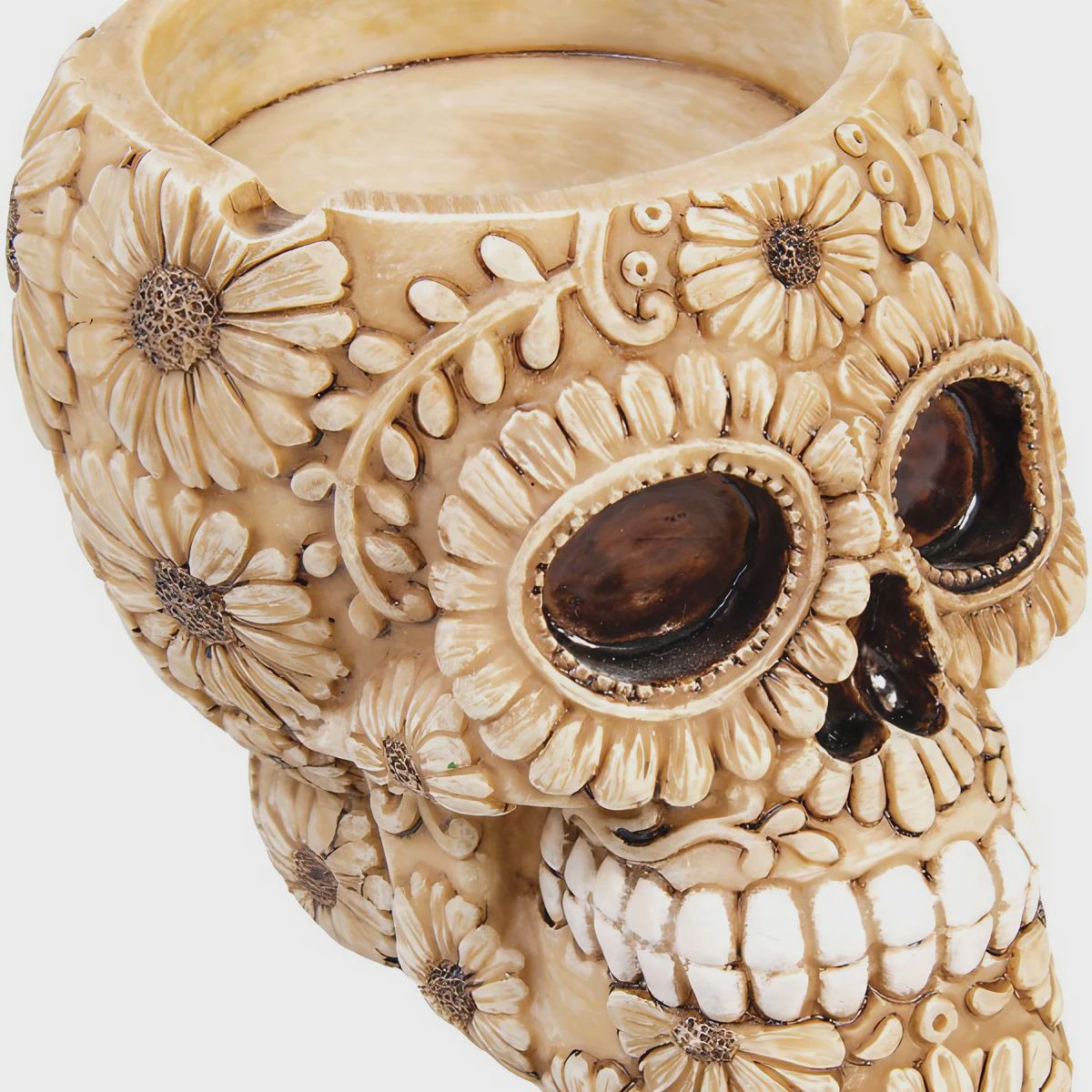 Polyresin Sugar Skull Ashtray by Fujima, Attribute: Sugar Skull, Size: 4"