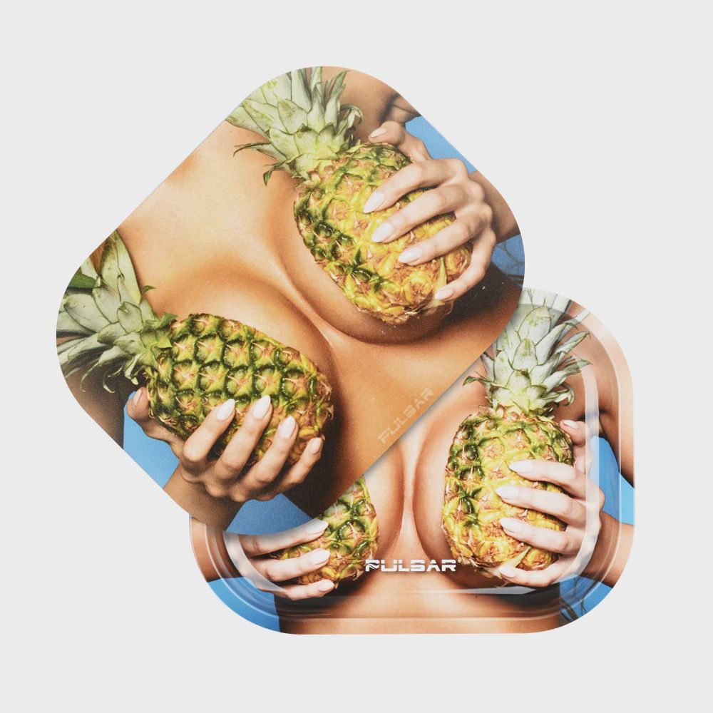 Pulsar Mini Metal Rolling Tray w/ Lid - Pineapples, Size: Mini (7"x 5.5")