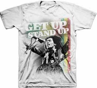 Bob Marley Get Up Stand Up White T-Shirt, Size: Small
