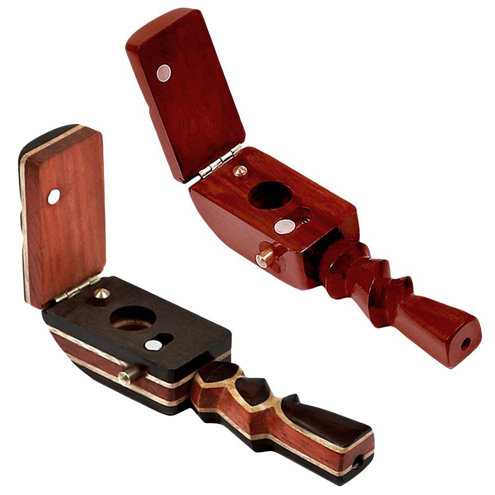 Flip-up Lid Layered Wood Hand Pipe, Size: 4.5"