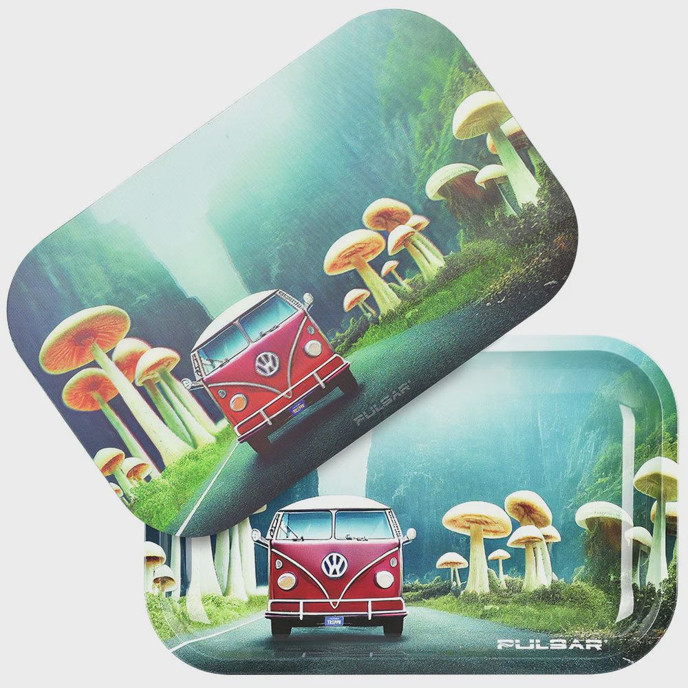 Pulsar Metal Rolling Tray w/Lid - Camper Van Shroom Trip, Size: Medium (11"x 7")