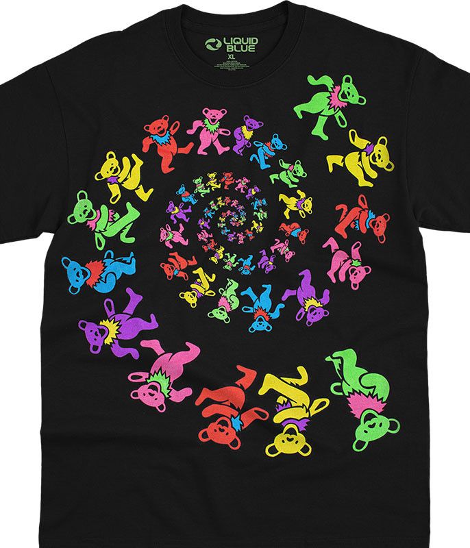 Grateful Dead Spiral Bears Blacklight Black T-Shirt