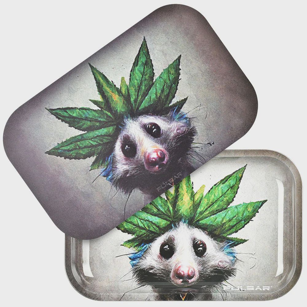 Pulsar Mini Metal Rolling Tray w/ Lid - 'Opotsum', Size: Medium (11"x 7")