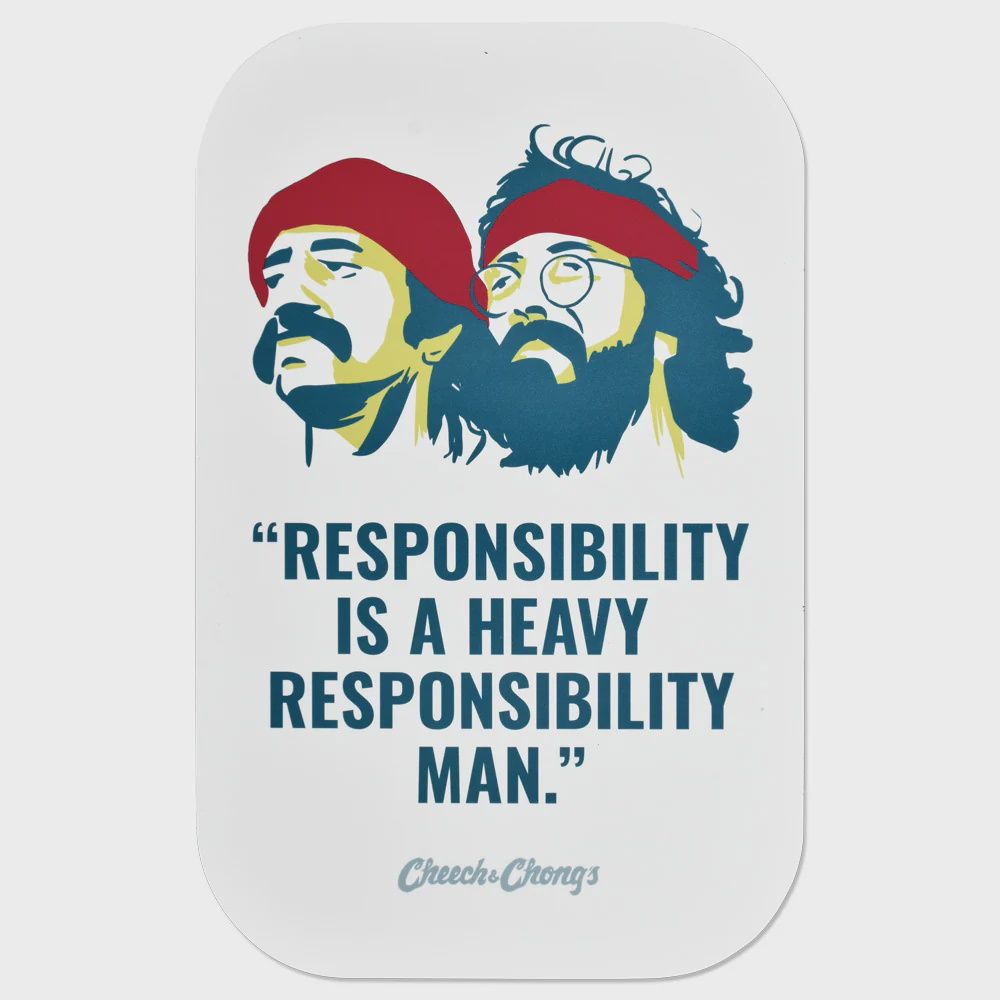Pulsar Metal Rolling Tray w/ Lid - Cheech and Chong Responsibility, Size: Medium (11" x 7")