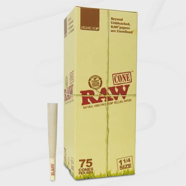 RAW Organic Hemp 1 1/4 Size Pre-Rolled Cones - 75 Count, Count: Pack