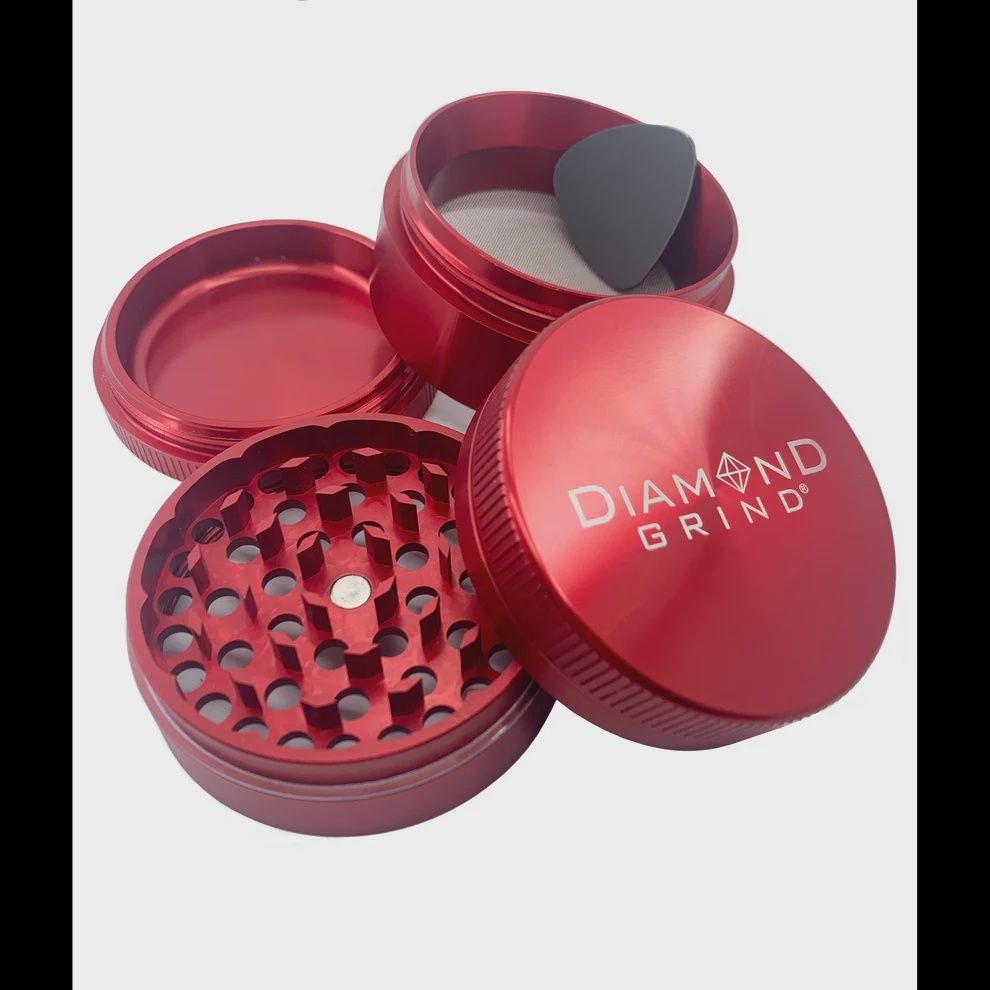 Diamond Grind 50mm 4 Piece Herb Grinder, Color: Red