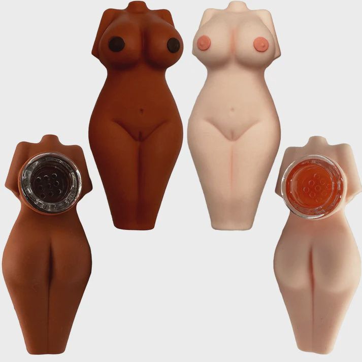 3.25" Silicone Nude Lady Hand Pipe w/ Glass Bowl