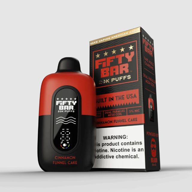 Fifty Bar Black &amp; White Series 20K Disposable Vape, Count: Single Unit, Flavor: Cinnamon Funnel Cake