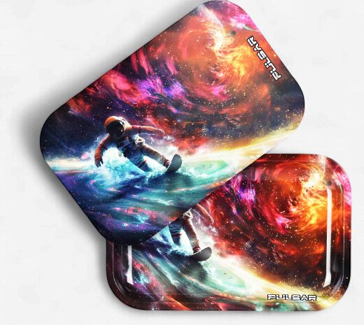 Pulsar Metal Rolling Tray w/ Lid - Astro Surfer, Size: Large - 11"x 7"