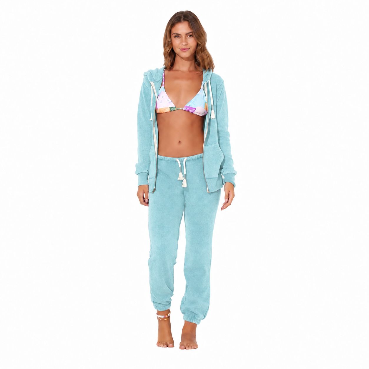 Burnout Scrunch Bottom Sweatpants w/ Wrap Cords, Color: Bermuda Blue
