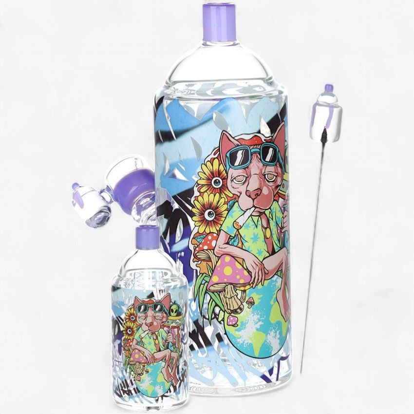 Pulsar Graffiti Series Spray Paint 7.5" Glass Herb Pipe Duo - Chill Cat