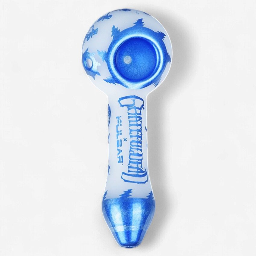 Grateful Dead x Pulsar Blue Sky Dancing Skellies 4.75" Glass Spoon Pipe