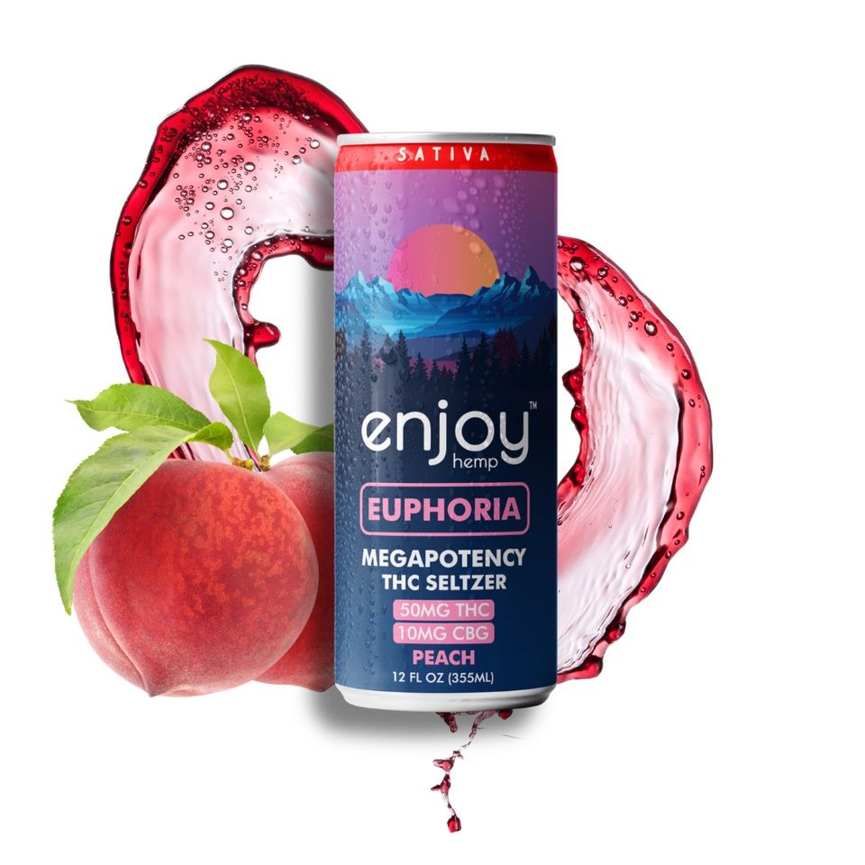 Enjoy Hemp 50mg THC + 10mg CBG Peach Seltzer for Euphoria (Sativa), Count: Single Unit
