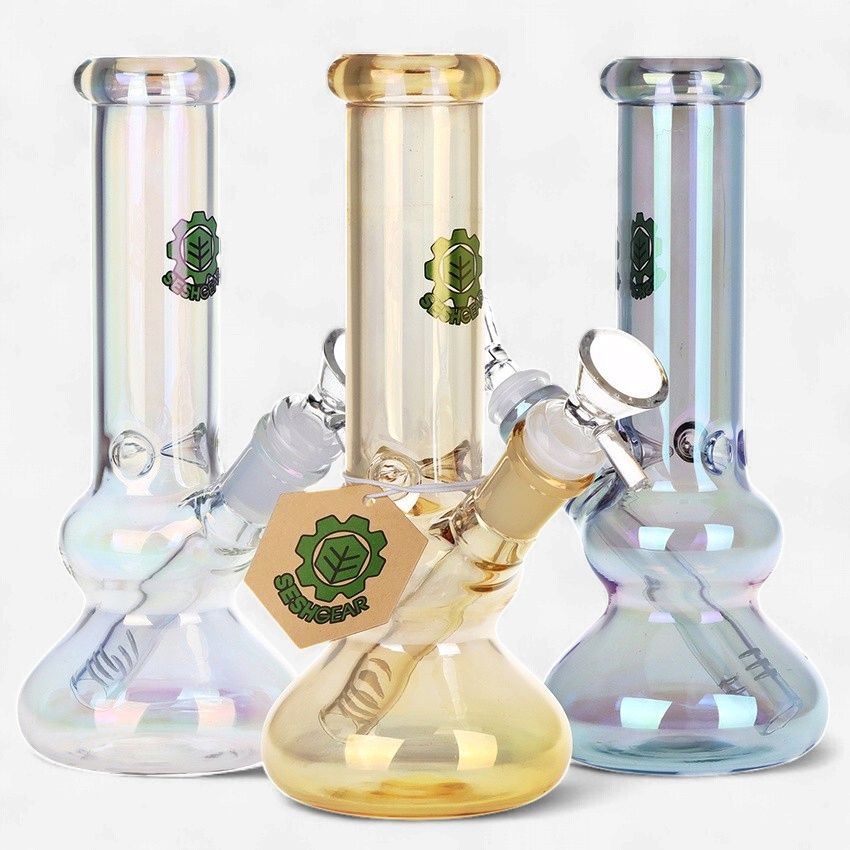 SeshGear Double Bubble Electroplated Glass Water Pipe | 8"