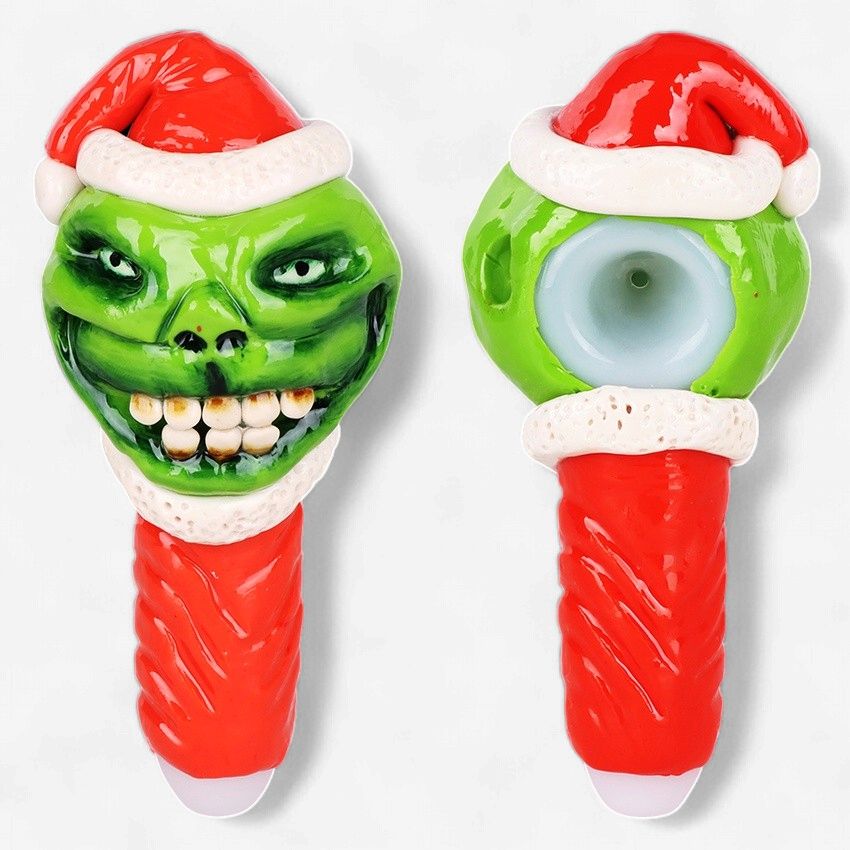 Grinch Enamel Resin Sculpted Glass Spoon Pipe