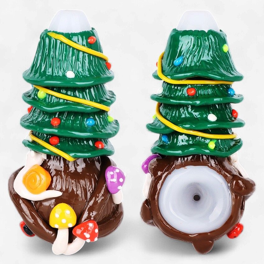 Shroom Xmas Tree Enamel Resin Sculpted Glass Spoon Pipe