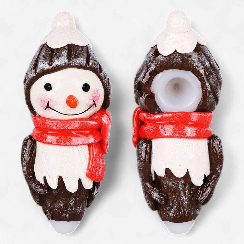 Snowman Enamel Resin Sculpted Glass Spoon Pipe