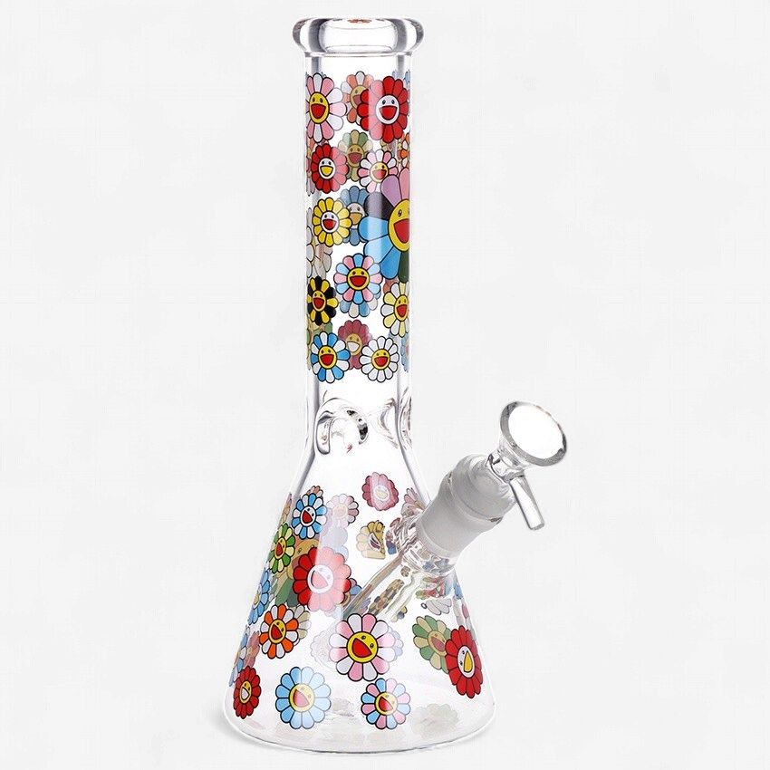 Smiling Flowers Beaker Glass Water Pipe